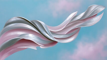 Aufkleber - Elegant Flowing Stripes of Pink and Silver on Calm Blue Background