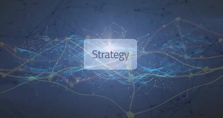 Poster - Translucent rounded rectangle displaying Strategy floating above data streams and network nodes