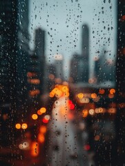 Leinwandbilder - Raindrops on Window Create a Whimsical View of a Cityscape With Warm Tones During a Rainy Urban Evening Generative AI