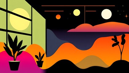 Poster - Retro Modern Design Artwork, Vibrant Colors Blend With Black And White Elements, Creating A Fresh Yet Nostalgic Aesthetic. Gradient Effects Add Depth. Beautiful Illustrations Enhance The Appeal.