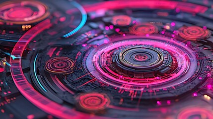 Aufkleber - Abstract Futuristic Technology Background with Vibrant Pink Circles