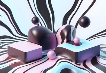 Aufkleber - Abstract Geometric Shapes, Monochrome Texture With Pastel Accents, 3d Rendering Creates A Retro Contemporary Look, Ideal Background, Artistic Flair. Shapes Create An Interesting Modern Design.