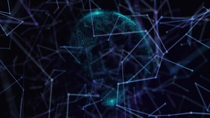 Poster - Teal particle cluster pulsing within digital network, displaying glowing nodes and layered 3D lines