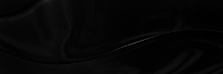 Leinwandbilder - Black gray satin dark fabric texture luxurious shiny that is abstract silk cloth panorama background with patterns soft waves blur beautiful.