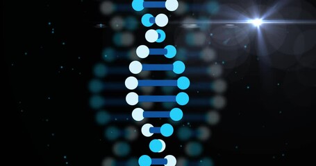 Poster - Stylized DNA helix floating on black backdrop, featuring alternating blue circles connecting bars