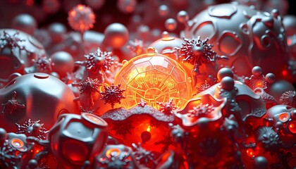 Aufkleber - Abstract Three Dimensional Shapes, Digital Art With Glowing Light, Intricate Details Create A Mesmerizing Design, Perfect For Backgrounds. Futuristic And Modern. Visual Communication Concept.