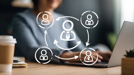 Poster - A man engaged in a creative process with harmony loop icon concept depicting balanced influence in modern design
