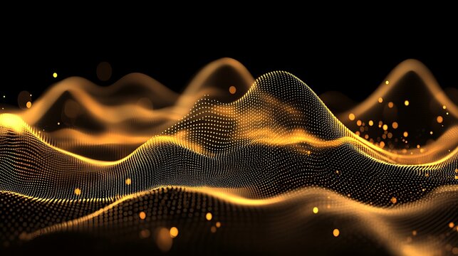 Abstract gold wave pattern on black background