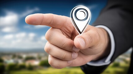 Poster - Man standing confidently as a leadership signal with a map icon representing the vision and strategy of success