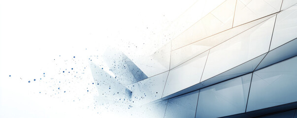 Poster - A white background with a blue and white design. The design is made up of many small squares