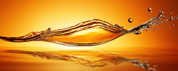Poster - A splash of oil is reflected in the water. The splash is orange and the water is a deep orange color