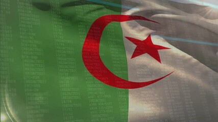 Poster - Algerian flag being visualized waving in digital composite, showing code overlay and sun flare