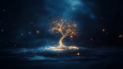 Wall Mural - Ethereal glowing tree in a cosmic landscape