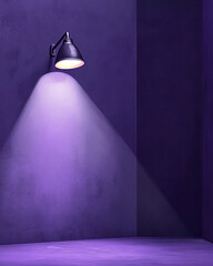 Poster - A purple wall with a light shining on it. The light is focused on the wall, creating a shadow. Scene is mysterious and intriguing