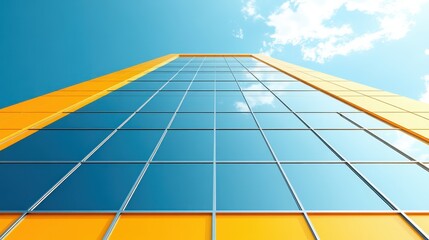 Poster - Reflective facade reflecting sky and clouds modern architecture 