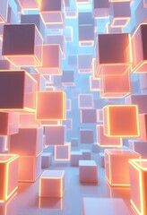 Aufkleber - Geometric Abstraction. Floating Cubes With Glowing Edges Create Depth In A Digital Sphere. Futuristic Design Offers Creative Opportunities. Visual Background Brings Inspiration, Inviting Artistic