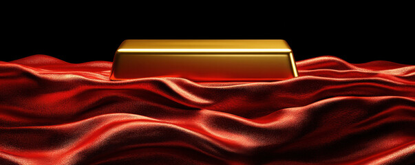 Poster - a gold bar is floating on a red cloth. the gold bar is the main focus of the image