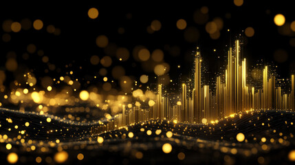 Poster - a cityscape with a lot of gold and bright lights. the city is lit up and the lights are shining brig