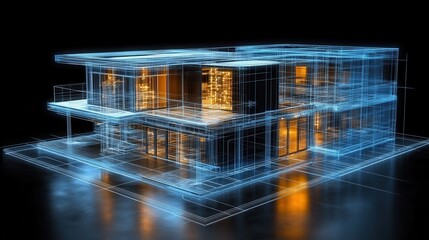Poster - Futuristic data center design with glowing lights and server rac
