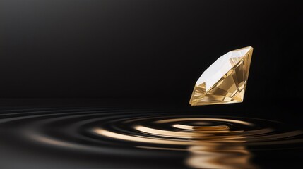 Aufkleber - 金色ダイヤモンドが黒い水面に浮かび上がる様子 反射と波紋が美しい高級感あふれるイメージ