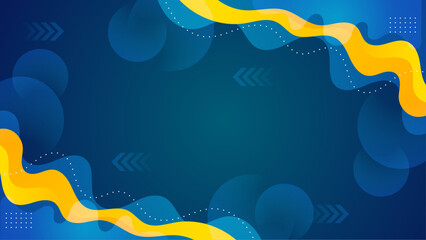 Poster - Blue and yellow abstract background with arrows suitable for business presentations, websites, and marketing materials depicting direction or progress.