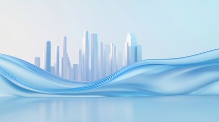 Aufkleber - 抽象的な青と白の都市景観と波状の表面を備えた未来的なデザインの背景