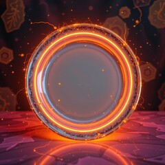 Poster - neon glow digital art with luminous caramel tones and a glowing, stylized plate, vibrant and modern