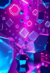 Leinwandbilder - Mesmerizing Holographic Display A Captivating Dance Of 3d Shapes, Illuminated By Dynamic Lighting. Neon Colors Shift And Glow, Creating A Futuristic Environment. The Scene Pulses With Energy.