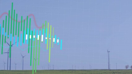 Poster - Data visualization being animated over wind farm, showing bars, candlesticks, trend lines