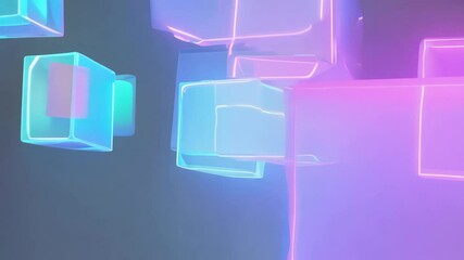 Poster - Abstract Neon Glowing Cubes Motion Background. 4K.