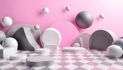 Aufkleber - Retro Geometric Abstraction With Dreamy Pastel Hues. A Modern Design Featuring Black And White 3d Shapes, Subtly Highlighted With Soft Gradients. Creates A Visually Engaging And Calming Aesthetic,