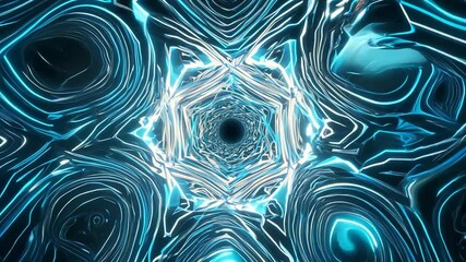 Poster - Hypnotic Blue Abstract Tunnel Animation Background in 4K.