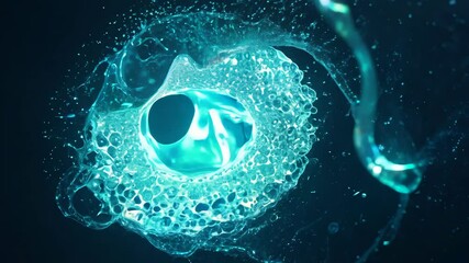 Poster - Abstract Water Splash Close-Up, Water Explosion, Liquid Art, Cyan, Deep Blue, Dark Background 4K.