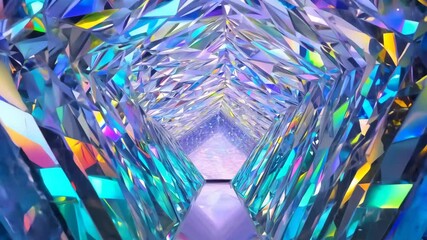 Poster - Crystal Tunnel Abstract Prism Light Fractal Geometry Seamless Loop Video in 4K.