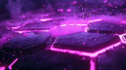 Poster - Futuristic hexagonal structures in vibrant purple light