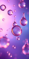 Fototapete - Luminous Fluid Art, Abstract 3d Droplets, Floating With Soft Light. Glowing Liquid Spheres Create A Magical, Ethereal Scene With Reflective Surfaces And Vibrant Color For Backgrounds And Visual