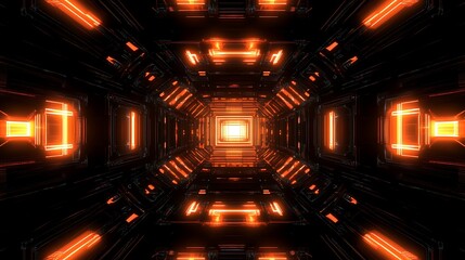 Poster - Futuristic tunnel with glowing orange lines