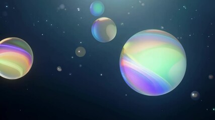 Poster - Colorful Iridescent Spheres Rising Abstractly in Watery Space Background in 4k.