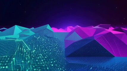 Poster - Retrowave Geometric Landscape, Synthwave Digital Terrain 4K.
