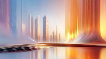 Aufkleber - 抽象的な都市景観 未来的な建築と光の効果 モダンなデザインとデジタルアートの背景