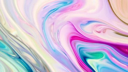 Poster - Ethereal Abstract Fluid Art Pastel Swirls of Pink, Blue, and Gold - Liquid Marble Texture Background in Motion 4K.