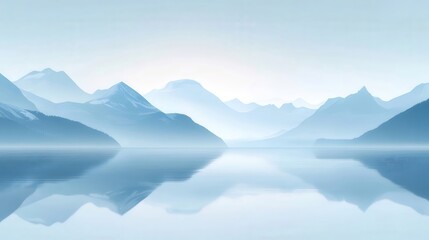 Aufkleber - 氷河湖の穏やかな青色の山脈のパノラマの風景 反射と穏やかな水面