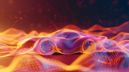 Aufkleber - 抽象的な赤いオレンジ色の自動車コンセプトデザイン未来的なテクノロジーを表す3Dレンダリングされた自動車モデル