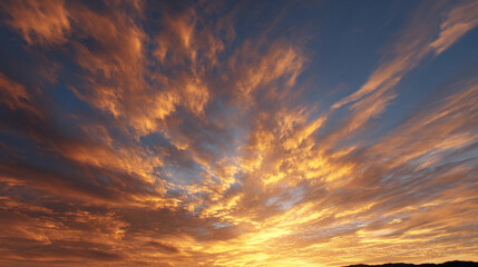 Poster - Golden morning sky sunrise dramatic cloud warm light peaceful nature landscape outdoor beautiful scenic view. glowing clouds create tranquil and inspiring atmosphere