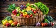 © Songkran - A lush, overflowing basket filled with a variety of juicy fruits and crisp vegetables, arranged artfully to showcase the bounty of a fruitful season , bountiful, fruit