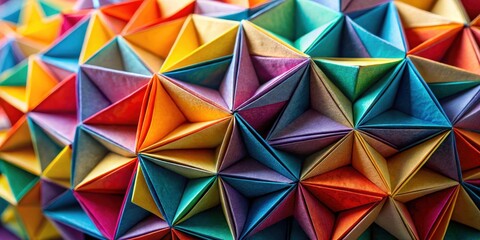 Wall Mural - Close-up of a folded paper sculpture with geometric patterns and colors , design, paper art,  design