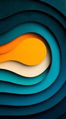 Aufkleber - Abstract Layered Paper Cutout Background with Teal Blue Orange and Cream Shapes