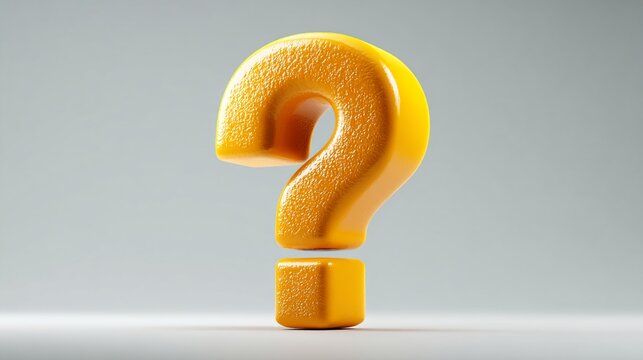 Yellow question mark and exclamation point, 3D rendered, textured surface, against a light gray background, symbolizes inquiry, information, and uncertainty
