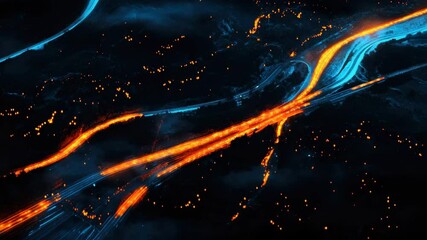 Fototapete - Abstract Flow of Neon Light Trails in Motion on Dark Background