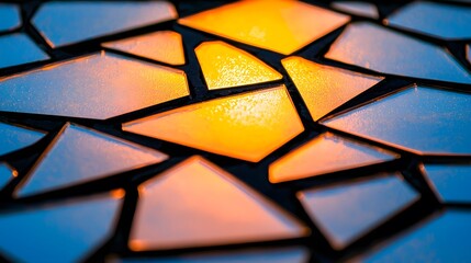Aufkleber - Abstract Mosaic of Blue and Orange Glass Fragments with Light Scatter